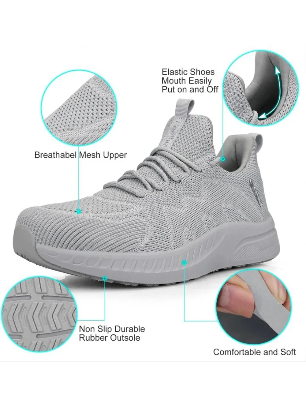 Men's Grey Non Slip Athletic Sneaker Slip On Walking Casual Running Shoes